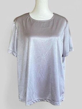 Blair Silver Blouse Shimmer Top Metallic Chic Short Sleeve